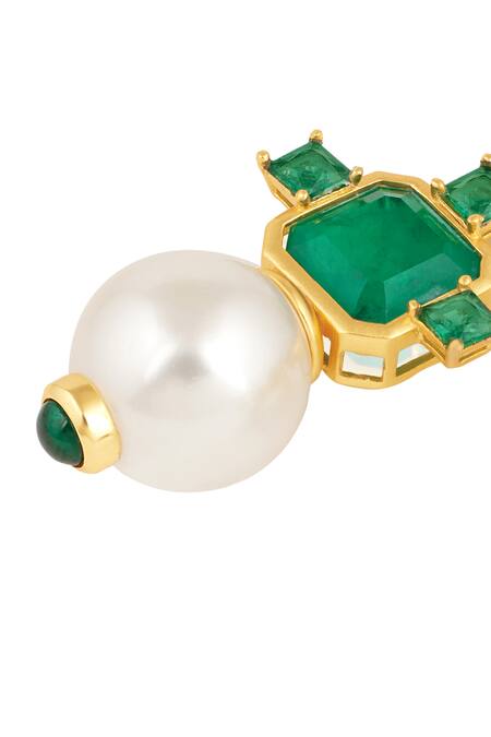 Isharya_Green Pearls, Crystals, Stones Elegance Libra Earrings _Online_at_Aza_Fashions