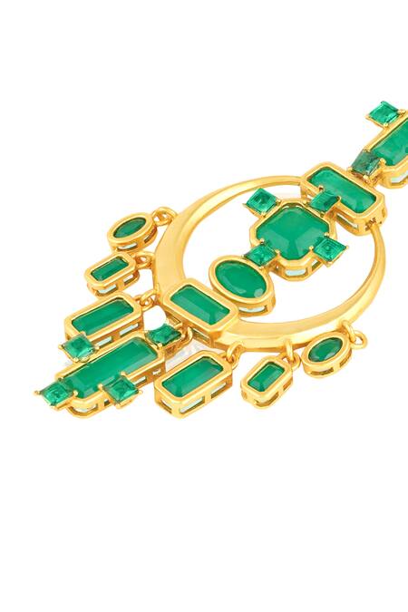 Isharya_Green Crystals, Stones Oceana Vintage Danglers_Online_at_Aza_Fashions