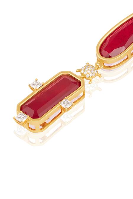 Isharya Red Crystals, Diamonds Rossette Doublet Stone Tortoise Danglers Online at Aza Fashions Isharya_Red Crystals, Diamonds Rossette Doublet Stone Tortoise Danglers _Online_at_Aza_Fashions