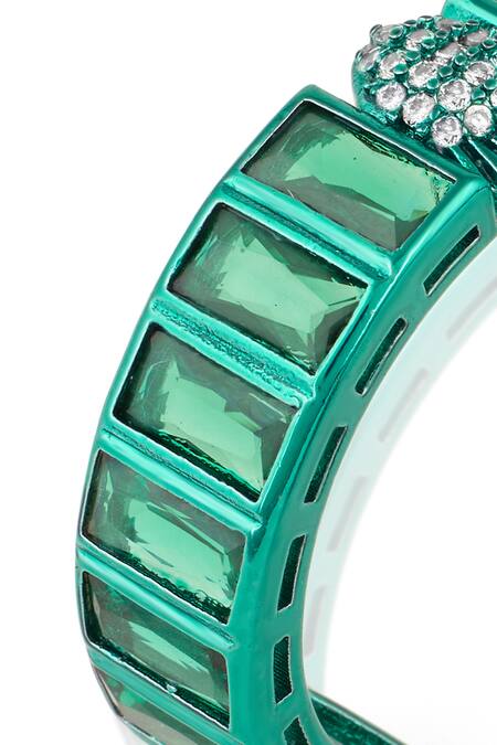 Shop_Isharya_Green Crystals, Stones Petit Doublet Hoops_Online_at_Aza_Fashions