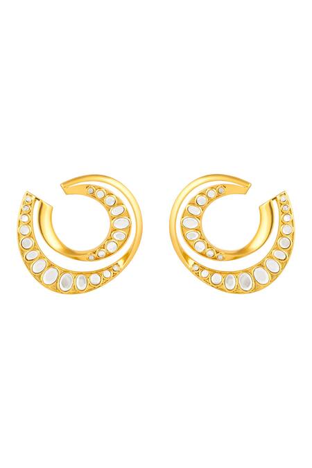 Shop Isharya Gold Plated Mirrors Orange Peel Double Hoops at Aza Fashions Shop_Isharya_Gold Plated Mirrors Orange Peel Double Hoops_at_Aza_Fashions