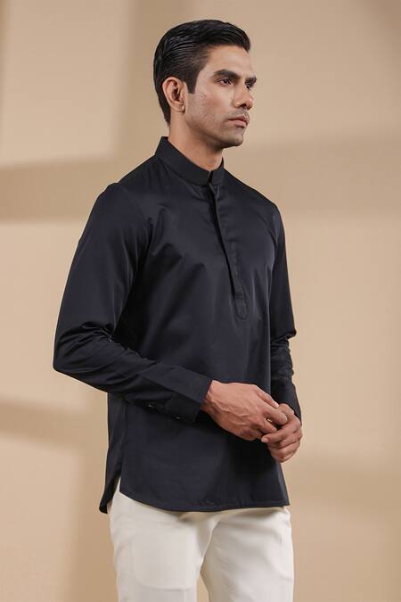 Raw & Rustic By Niti Bothra_Black Cotton Solid Potli Lined Kurta _Online_at_Aza_Fashions