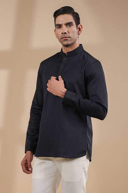 Buy_Raw & Rustic By Niti Bothra_Black Cotton Solid Potli Lined Kurta _Online_at_Aza_Fashions
