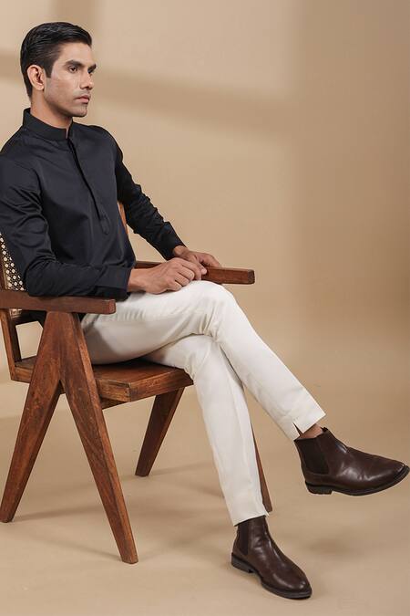 Shop_Raw & Rustic By Niti Bothra_Black Cotton Solid Potli Lined Kurta 