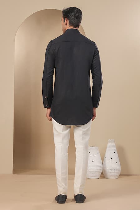 Shop Raw & Rustic By Niti Bothra Black Chanderi, Silk Benarasi Short Kurta at Aza Fashions Shop_Raw & Rustic By Niti Bothra_Black Chanderi, Silk Benarasi Short Kurta _at_Aza_Fashions