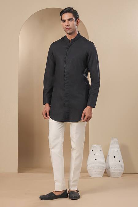 Buy Raw & Rustic By Niti Bothra Black Chanderi, Silk Benarasi Short Kurta Online at Aza Fashions Buy_Raw & Rustic By Niti Bothra_Black Chanderi, Silk Benarasi Short Kurta _Online_at_Aza_Fashions
