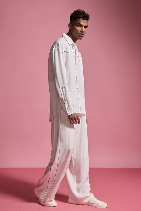 Shop_Dash And Dot_White Tencel Piping Contrast Piped Straight Leg Pant 