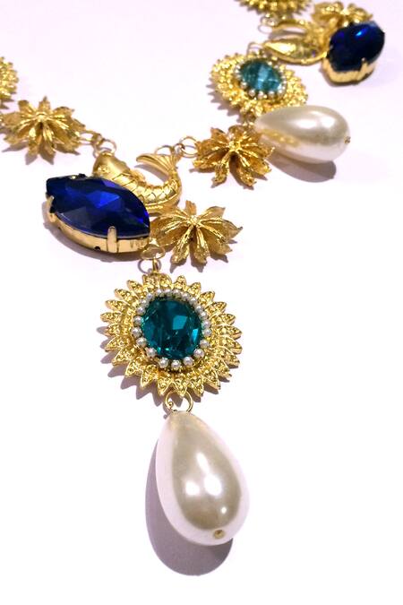 Buy Ornamaas Multi Color Fish And Floral Cutwork Embellished Necklace Online at Aza Fashions Buy_Ornamaas_Multi Color Fish And Floral Cutwork Embellished Necklace _Online_at_Aza_Fashions