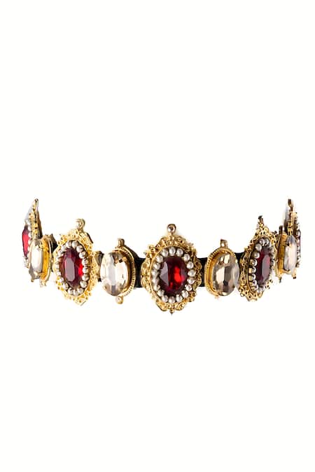 Shop Ornamaas Gold Crystals Regal Motif Embellished Headband at Aza Fashions Shop_Ornamaas_Gold Crystals Regal Motif Embellished Headband _at_Aza_Fashions
