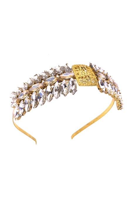 Buy Ornamaas Gold Cubic Zirconia Spike Embellished Headband Online at Aza Fashions Buy_Ornamaas_Gold Cubic Zirconia Spike Embellished Headband _Online_at_Aza_Fashions