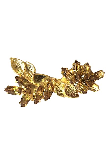 Ornamaas_Gold Plated Crystals Colors Of Silence Carved Ring _Online_at_Aza_Fashions