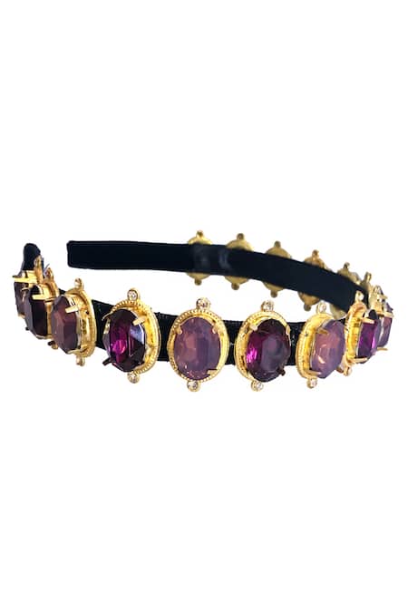 Shop Ornamaas Gold Cubic Zirconia Geometric Motif Headband at Aza Fashions Shop_Ornamaas_Gold Cubic Zirconia Geometric Motif Headband _at_Aza_Fashions