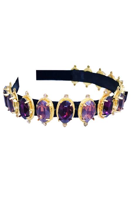 Ornamaas Gold Cubic Zirconia Geometric Motif Headband Online at Aza Fashions Ornamaas_Gold Cubic Zirconia Geometric Motif Headband _Online_at_Aza_Fashions