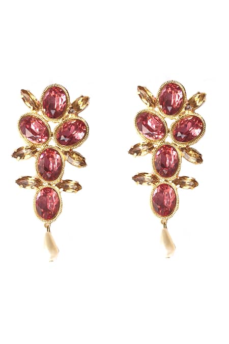 Shop Ornamaas Pink Stones Colors Of Silence Carved Earrings at Aza Fashions Shop_Ornamaas_Pink Stones Colors Of Silence Carved Earrings _at_Aza_Fashions