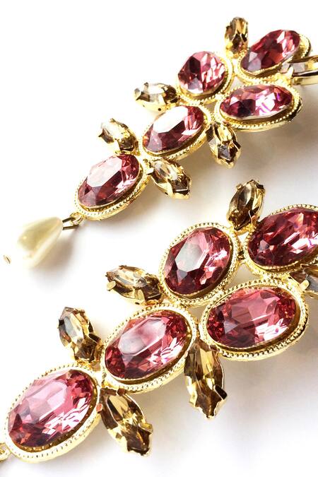 Ornamaas_Pink Stones Colors Of Silence Carved Earrings _Online_at_Aza_Fashions