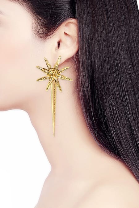 ORNAMAAS Gold Plated Oversized Star Anise Spike Earrings 