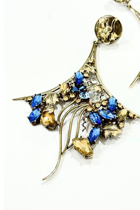 Ornamaas_Blue Crystals Vitis Vinifera Earrings _Online_at_Aza_Fashions