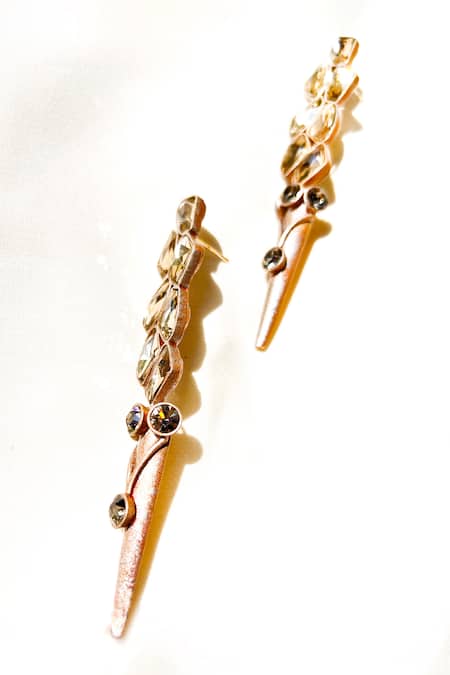 Shop_Ornamaas_Yellow Abstract Vitis Vinifera Earrings _at_Aza_Fashions