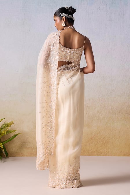 Shop Mirroir Pink Viscose, Organza Sequins, Floral Vine Embroidered Border Saree With Blouse at Aza Fashions Shop_Mirroir_Pink Viscose, Organza Sequins, Floral Vine Embroidered Border Saree With Blouse _at_Aza_Fashions