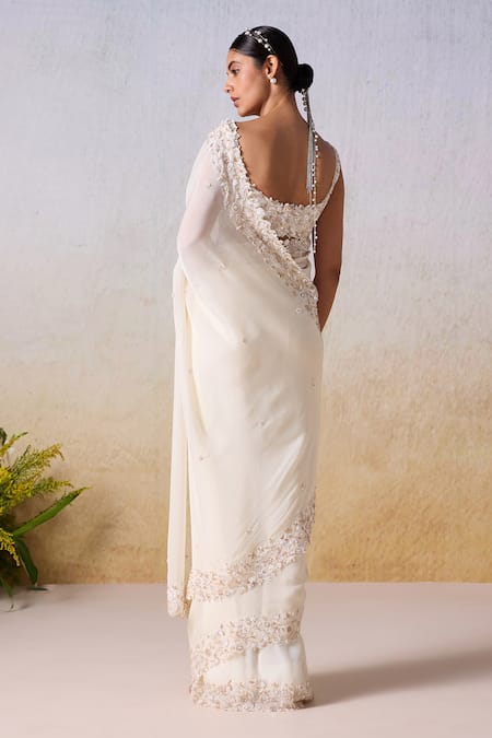 Shop Mirroir White Viscose Sequins, Beads Floral Vine Embellished Saree With Blouse at Aza Fashions Shop_Mirroir_White Viscose Sequins, Beads Floral Vine Embellished Saree With Blouse _at_Aza_Fashions
