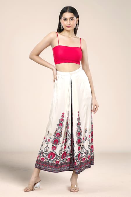 Rajdeep Ranawat Beige Printed Bukhara Surilee Draped Skirt 