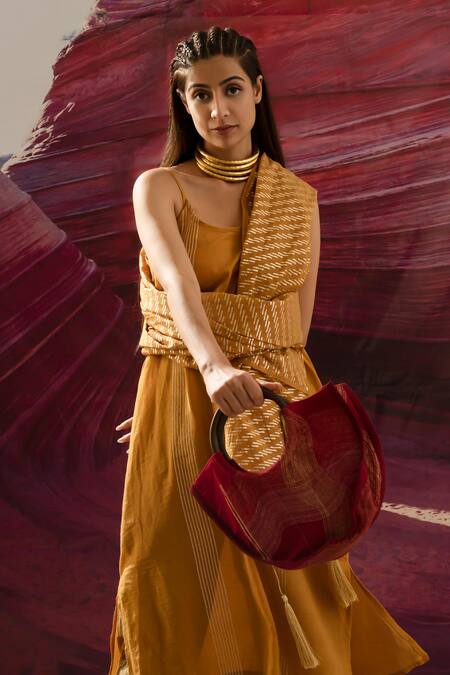 Buy_Banana Labs_Yellow Cotton Zari, Embroidery, Tassels Line Handblock Print Kurta Dupatta Set _Online_at_Aza_Fashions