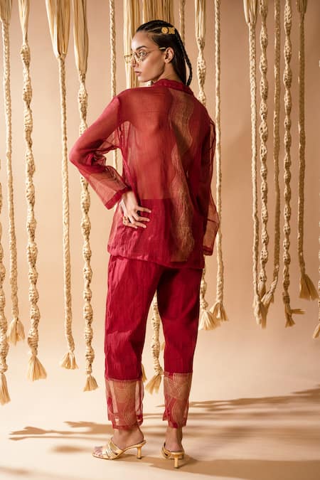 Banana Labs Wavy Handblock Print Shirt With Pant 