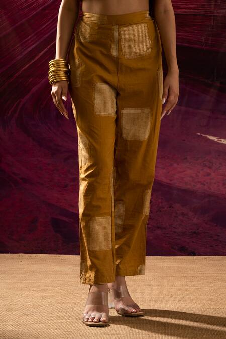 Buy_Banana Labs_Yellow Cotton Zari Round Neck Handblock Print Kurta Cape Set _Online_at_Aza_Fashions