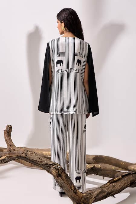 Kamaali Pret Kalahari Color Blocked Cape Top With Pant 