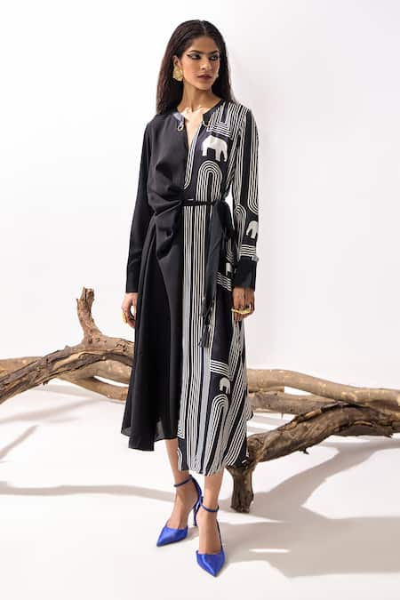 Kamaali Pret Linear Asymmetric Printed Dress 