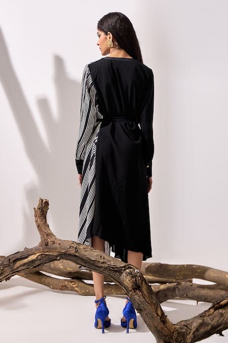 Kamaali Pret Linear Asymmetric Printed Dress 