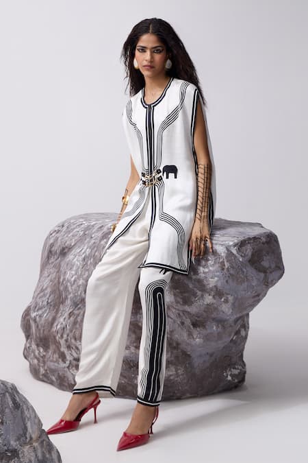 Kamaali Pret_White Cupro Printed Elephant Amarula Pant _at_Aza_Fashions