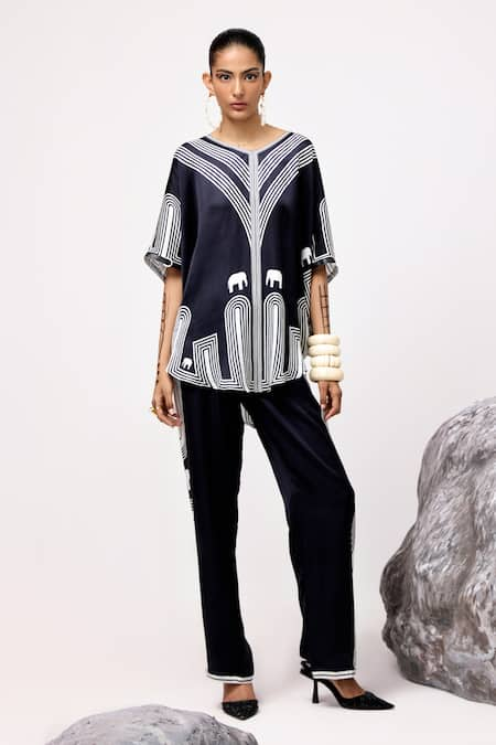 Kamaali Pret Kari Elephant Print Oversized Top With Pant 