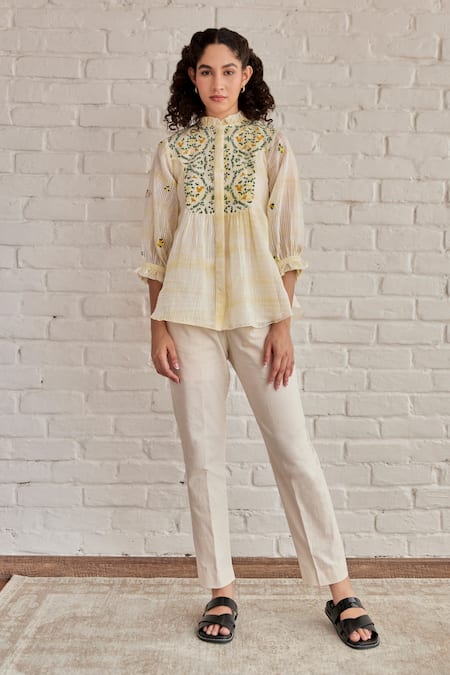 Khamaj India Bay Embroidered Top With Pant 