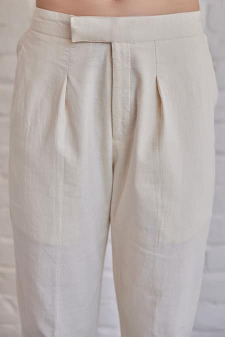 Buy_Khamaj India_Yellow Chanderi, Cotton Embroidery Bay Top With Pant 