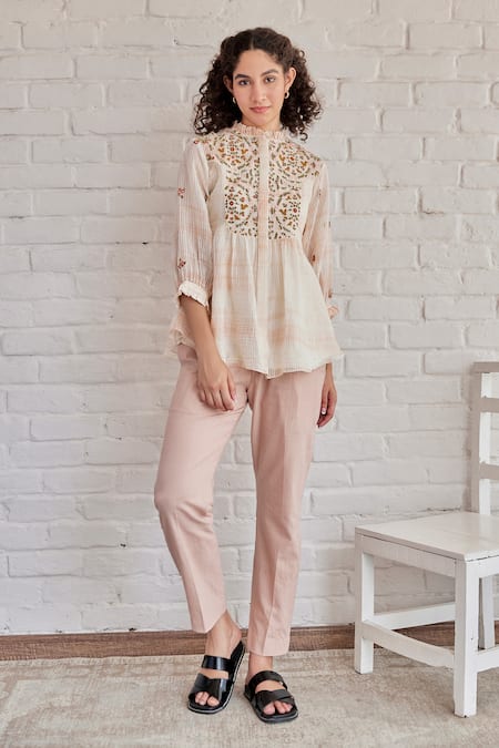 Khamaj India Bay Hand Embroidered Top With Pant 