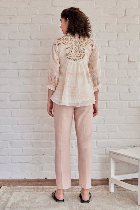 Khamaj India Bay Hand Embroidered Top With Pant 