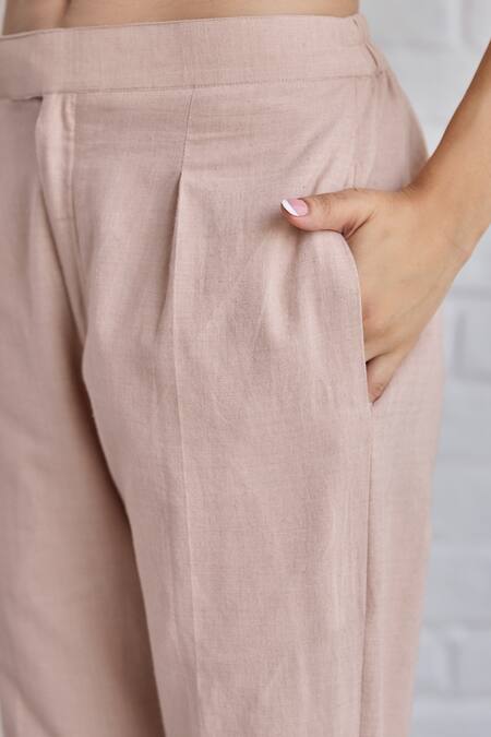 Buy_Khamaj India_Pink Chanderi, Cotton Embroidery Bay Hand Top With Pant 