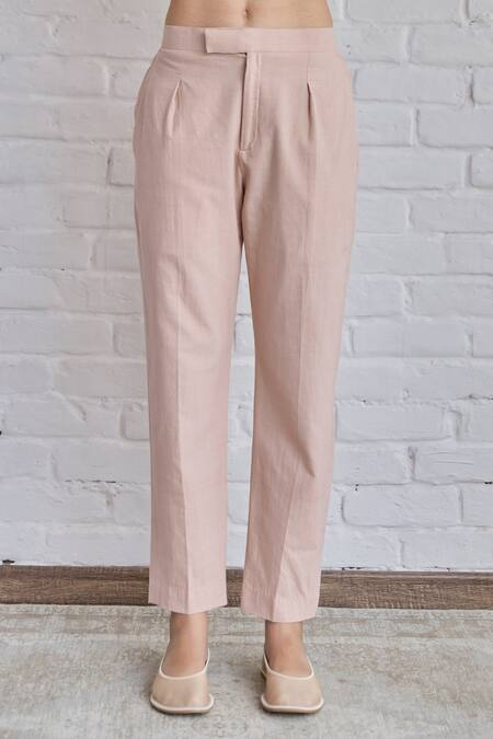 Buy_Khamaj India_Pink Chanderi, Cotton Embroidery High , Round Grace Hand Bib Pant Set 