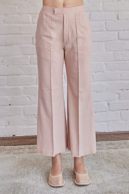 Khamaj India_Pink Chanderi, , Handloom Embroidery, Merlin Hand Kurta With Pant _at_Aza_Fashions