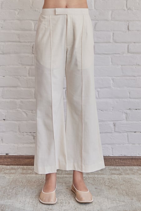 Shop_Khamaj India_White Chanderi, , Handloom Embroidery, Merlin Kurta With Pant _Online_at_Aza_Fashions