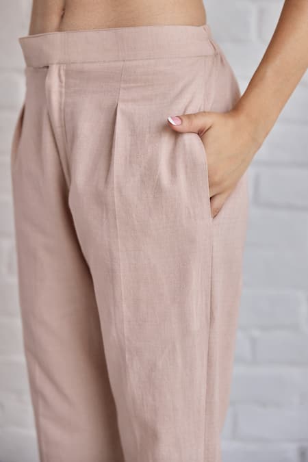 Khamaj India Pink Chanderi, Cotton Embroidery Open Neck Sky Yoke Top With Pant at Aza Fashions Khamaj India_Pink Chanderi, Cotton Embroidery Open Neck Sky Yoke Top With Pant _at_Aza_Fashions