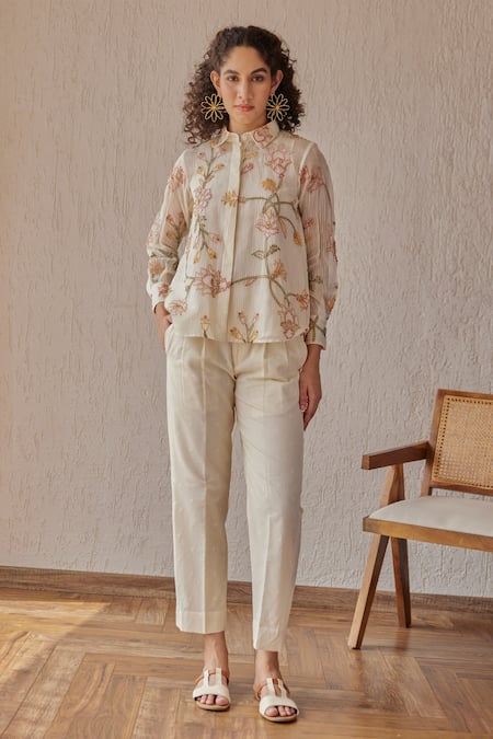 Khamaj India Tess Hand Embroidered Shirt With Pant 