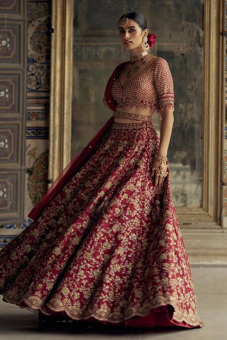 Buy Nitika Gujral Red Silk, Net Beads, Crystals, Floral Bloom Embroidered Bridal Lehenga Set Online at Aza Fashions Buy_Nitika Gujral_Red Silk, Net Beads, Crystals, Floral Bloom Embroidered Bridal Lehenga Set _Online_at_Aza_Fashions