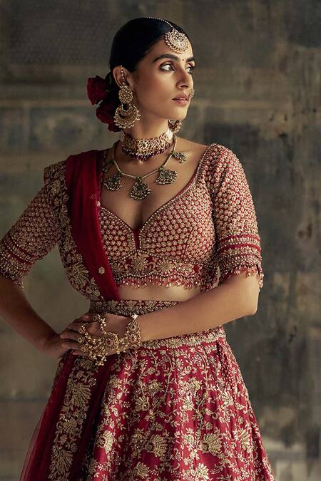 Buy Nitika Gujral Red Silk, Net Sequins, Beads, Diamonds, Embroidery Floral Bridal Lehenga Set Online at Aza Fashions Buy_Nitika Gujral_Red Silk, Net Sequins, Beads, Diamonds, Embroidery Floral Bridal Lehenga Set _Online_at_Aza_Fashions