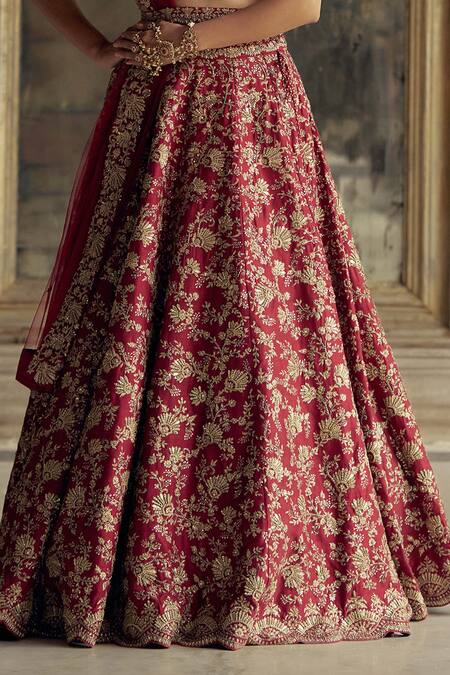 Shop Nitika Gujral Red Silk, Net Sequins, Beads, Diamonds, Embroidery Floral Bridal Lehenga Set Online at Aza Fashions Shop_Nitika Gujral_Red Silk, Net Sequins, Beads, Diamonds, Embroidery Floral Bridal Lehenga Set _Online_at_Aza_Fashions