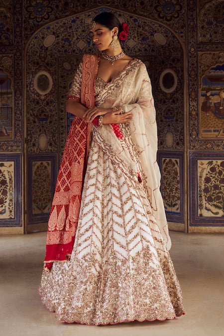 Nitika Gujral Chevron Embroidered Bridal Lehenga Set 