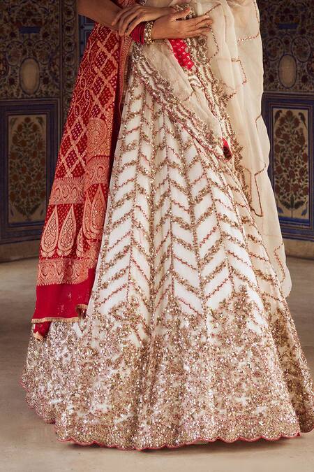 Nitika Gujral Ivory Organza, Georgette Sequins, Beads, Embroidery Chevron Bridal Lehenga Set Online at Aza Fashions Nitika Gujral_Ivory Organza, Georgette Sequins, Beads, Embroidery Chevron Bridal Lehenga Set _Online_at_Aza_Fashions