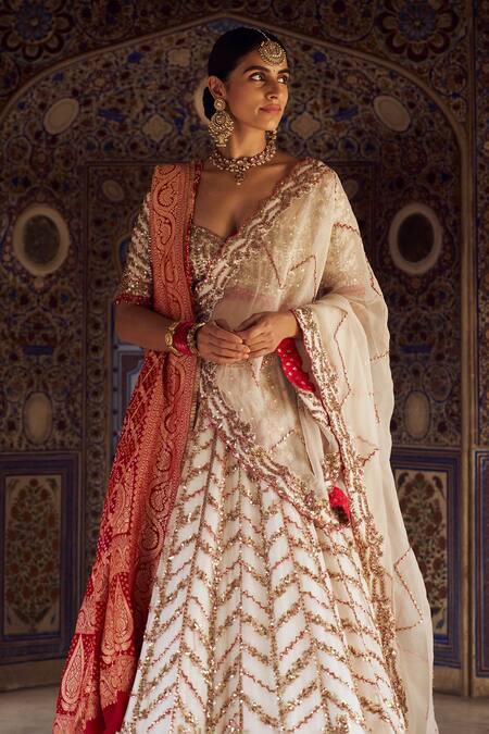 Buy Nitika Gujral Ivory Organza, Georgette Sequins, Beads, Embroidery Chevron Bridal Lehenga Set Online at Aza Fashions Buy_Nitika Gujral_Ivory Organza, Georgette Sequins, Beads, Embroidery Chevron Bridal Lehenga Set _Online_at_Aza_Fashions