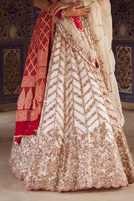 Nitika Gujral Ivory Organza, Georgette Sequins, Chevron Embroidered Bridal Lehenga Blouse Set Online at Aza Fashions Nitika Gujral_Ivory Organza, Georgette Sequins, Chevron Embroidered Bridal Lehenga Blouse Set _Online_at_Aza_Fashions